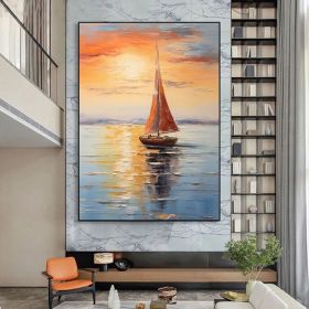 Large Abstract Ocean Sunset Landscape Painting Texture Nautical Oil Painting Seascape Wall Art Custom Ocean Canvas Painting Livingroom Decor (Style: 01, size: 60x90cm)