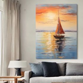 Large Abstract Ocean Sunset Landscape Painting Texture Nautical Oil Painting Seascape Wall Art Custom Ocean Canvas Painting Livingroom Decor (Style: 01, size: 90x130cm)
