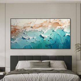 Handmade Oil Painting Teal Minimalist Beach Painting Textured Wall Art Ocean Wave Painting On Canvas Wall Art Living Room Painting Fashion Decor (Style: 01, size: 120x240cm)