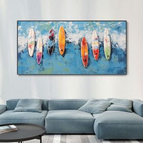 Handmade Oil Painting Custom Colored Surfboard Original Summer Surfing Swimming Party Abstract Blue Ocean Seascape Canvas Wall Art Home Decor Gif (Style: 01, size: 100x200cm)