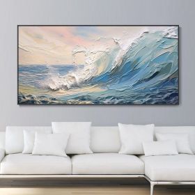 Large Hand Painted Seascape Wall Art White Giant Waves Home Painting Blue Ocean Canvas Texture Oil Painting Living Room Wall Decor Housewarming G (Style: 01, size: 100x200cm)
