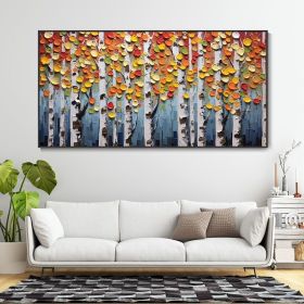 Textured Hand Painted Oil Painting Colorful Trees Abstract Forest Birch Woods Home Wall Decor Modern Boho Impressionist Bedroom Landscape Art (Style: 01, size: 140x280cm)