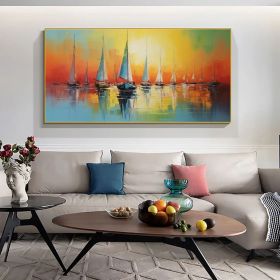 Abstract Sailboat Oil Painting On Canvas Large Wall Art Original Nautical Art Ocean Landscape Art Sunset Decor Custom Painting Home Decor (Style: 01, size: 120x240cm)