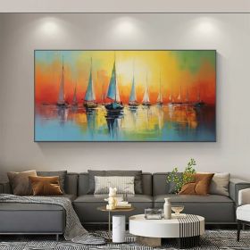 Abstract Sailboat Oil Painting On Canvas Large Wall Art Original Nautical Art Ocean Landscape Art Sunset Decor Custom Painting Home Decor (Style: 01, size: 100x200cm)