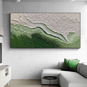 Original Minimalist Beach Oil Painting on Canvas Abstract Texture Green Ocean Wave Painting Custom Painting Large Wall Art Living Room Decor (Style: 01, size: 60x120cm)
