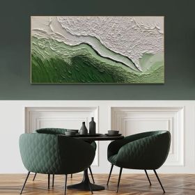 Original Minimalist Beach Oil Painting on Canvas Abstract Texture Green Ocean Wave Painting Custom Painting Large Wall Art Living Room Decor (Style: 01, size: 70x140cm)