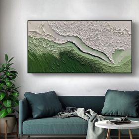 Original Minimalist Beach Oil Painting on Canvas Abstract Texture Green Ocean Wave Painting Custom Painting Large Wall Art Living Room Decor (Style: 01, size: 100x200cm)