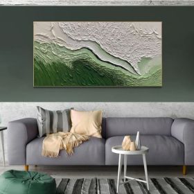 Original Minimalist Beach Oil Painting on Canvas Abstract Texture Green Ocean Wave Painting Custom Painting Large Wall Art Living Room Decor (Style: 01, size: 80x160cm)