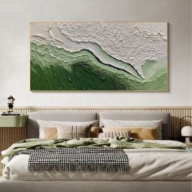 Original Minimalist Beach Oil Painting on Canvas Abstract Texture Green Ocean Wave Painting Custom Painting Large Wall Art Living Room Decor (Style: 01, size: 120x240cm)