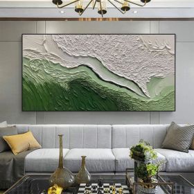 Original Minimalist Beach Oil Painting on Canvas Abstract Texture Green Ocean Wave Painting Custom Painting Large Wall Art Living Room Decor (Style: 01, size: 140x280cm)