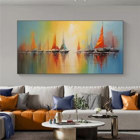 Abstract Nautical Oil Painting On Canvas Large Wall Art Original Sunset Ocean Landscape Art Custom Painting Minimalist Living Room Decor (Style: 01, size: 140x280cm)