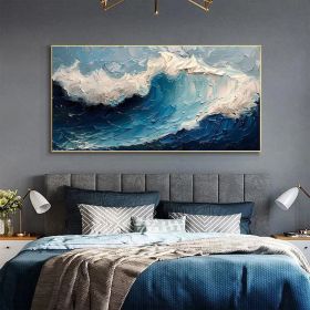 Original Blue Ocean Painting on Canvas Large Abstract Textured Sea Waves Seascape Fashion Living Room Home Decor Wall Art Personalized Gift (Style: 01, size: 140x280cm)