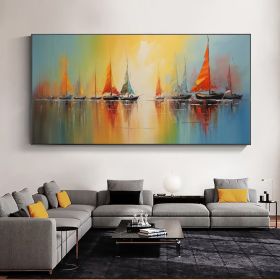 Abstract Nautical Oil Painting On Canvas Large Wall Art Original Sunset Ocean Landscape Art Custom Painting Minimalist Living Room Decor (Style: 01, size: 70x140cm)