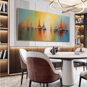 Abstract Nautical Oil Painting On Canvas Large Wall Art Original Sunset Ocean Landscape Art Custom Painting Minimalist Living Room Decor (Style: 01, size: 60x120cm)