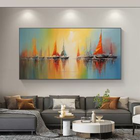 Abstract Nautical Oil Painting On Canvas Large Wall Art Original Sunset Ocean Landscape Art Custom Painting Minimalist Living Room Decor (Style: 01, size: 80x160cm)