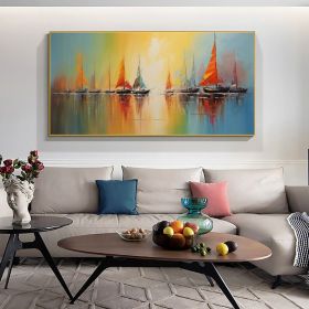 Abstract Nautical Oil Painting On Canvas Large Wall Art Original Sunset Ocean Landscape Art Custom Painting Minimalist Living Room Decor (Style: 01, size: 100x200cm)