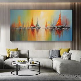 Abstract Nautical Oil Painting On Canvas Large Wall Art Original Sunset Ocean Landscape Art Custom Painting Minimalist Living Room Decor (Style: 01, size: 120x240cm)