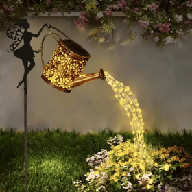 Ouddy Decor Fairy Garden Decor with Solar Watering Can (Color: Warm light 1 PCS)
