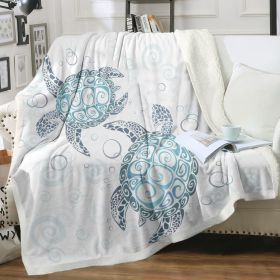 1 pc Sea Turtle Throw Blanket, Coastal Ocean Themed Sherpa Blanket, Soft Cozy Teal Blue Turtle Pattern Blanket for Couch Bed Sofa (Color: White, size: 228X228)