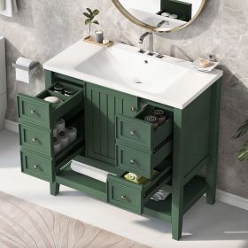 36" Bathroom Vanity with Sink Combo, One Cabinet and Three Drawers, Solid Wood and MDF Board (Color: Green, Material: Solid Wood+MDF)