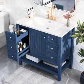 36" Bathroom Vanity with Sink Combo, One Cabinet and Three Drawers, Solid Wood and MDF Board (Color: Blue, Material: Solid Wood+MDF)