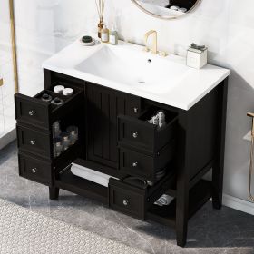 36" Bathroom Vanity with Sink Combo, One Cabinet and Three Drawers, Solid Wood and MDF Board (Color: Black, Material: Solid Wood+MDF)
