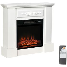 HOMCOM 32" Electric Fireplace with Mantel, Freestanding Heater with LED Log Flame, Overheat Protection and Remote Control, 1400W, White (Title: Default Title)