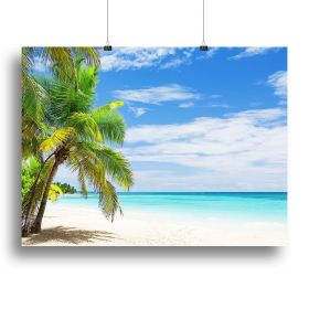 Coconut Palm trees on white sandy beach Canvas Print or Poster (Type: Poster Print, size: 12" x 8" / 30cm x 20cm (approx))