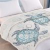1 pc Sea Turtle Throw Blanket, Coastal Ocean Themed Sherpa Blanket, Soft Cozy Teal Blue Turtle Pattern Blanket for Couch Bed Sofa