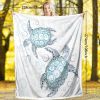 1 pc Sea Turtle Throw Blanket, Coastal Ocean Themed Sherpa Blanket, Soft Cozy Teal Blue Turtle Pattern Blanket for Couch Bed Sofa