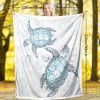 1 pc Sea Turtle Throw Blanket, Coastal Ocean Themed Sherpa Blanket, Soft Cozy Teal Blue Turtle Pattern Blanket for Couch Bed Sofa