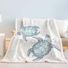 1 pc Sea Turtle Throw Blanket, Coastal Ocean Themed Sherpa Blanket, Soft Cozy Teal Blue Turtle Pattern Blanket for Couch Bed Sofa