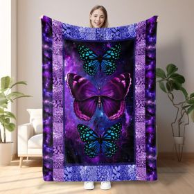Cozy Butterfly Printed Flannel Blanket - Soft, Warm, And Lightweight Throw For Couch, Sofa, Office, Bed, Camping, And Travel - Multi-Purpose Gift (Option: 150x200cm-Purple)